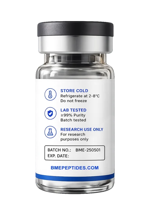 Retatrutide vial — back label: storage, testing and batch information